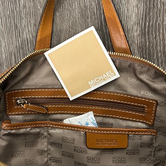 NEW Vintage Michael Kors Astor Studded Leather Satchel Bag Camel Gold Hardware - Picture 9 of 16